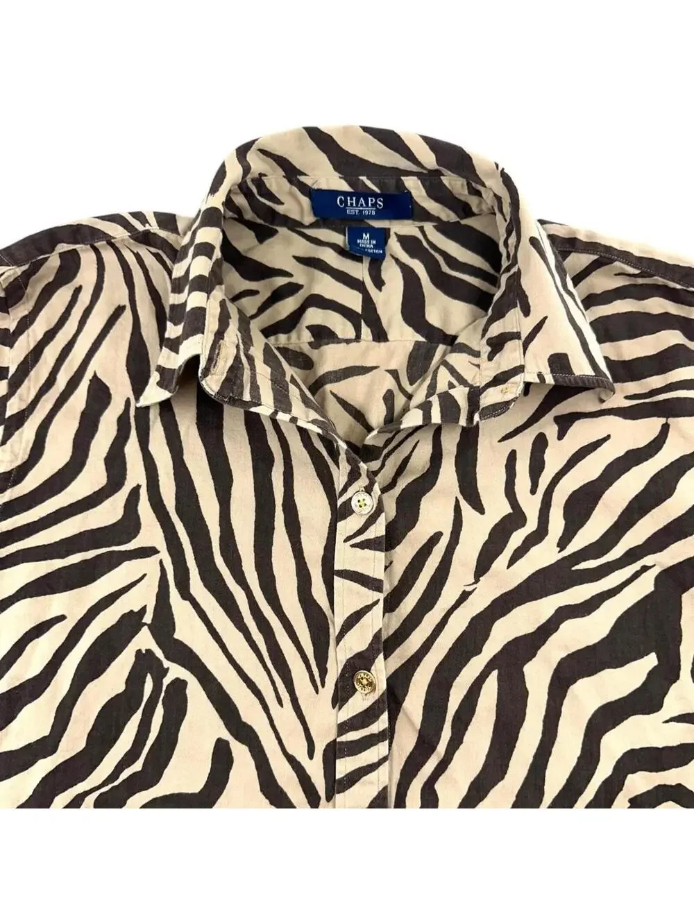 Chaps Zebra Print Button Down Blouse
